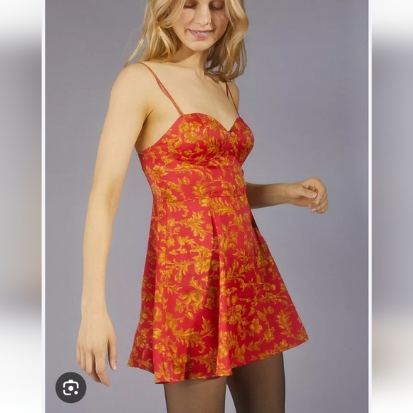 Urban Outfitters Orion Red Floral Bustier Mini Dress Print Large Corset Look - Picture 1 of 11